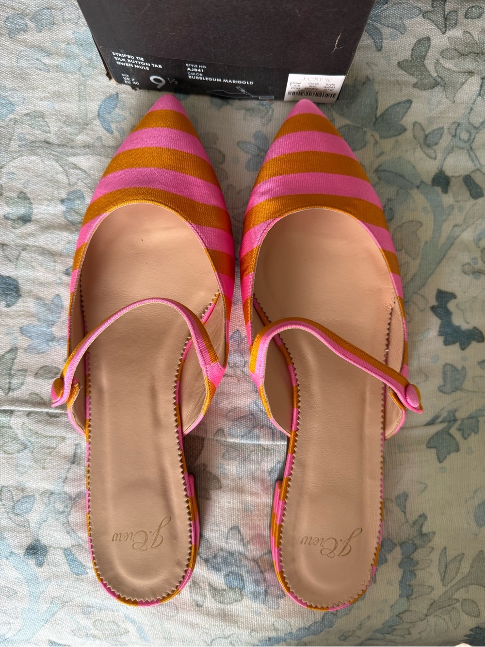 Jcrew Pointed Mary Jane Stripe Flats in Pink and Mustard size 9.5